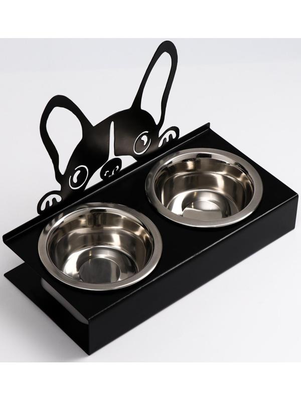 Набор из 2 металлических мисок, на подставке D-14 х 5 см, 2 х 500 мл, чёрный