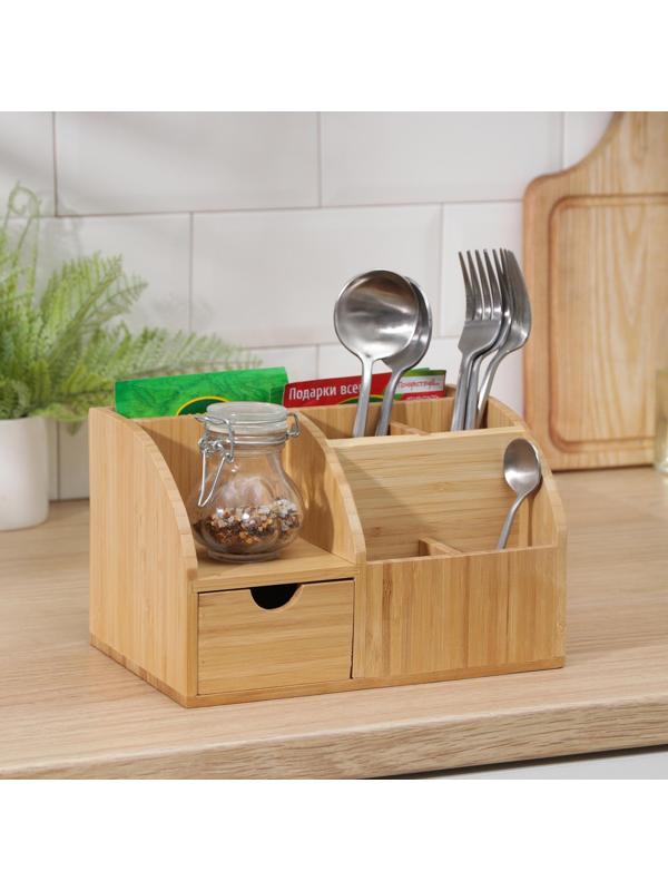 Подставка для специй и столовых приборов, 22,8×15×13,8 см, бамбук