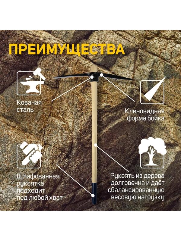 Кирка ТУНДРА, кованая, деревянная рукоятка 900 мм, 2000 г