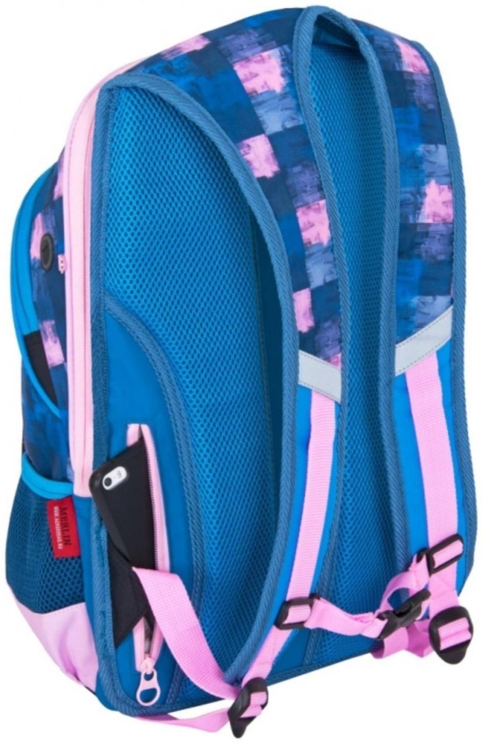 Рюкзак молодежный 43 х 29 х 15 см, эргономичная спинка, Merlin GL2020, NYC, чёрный/синий/розовый 21-GL2020-2