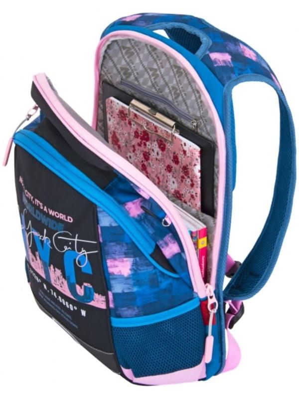 Рюкзак молодежный 43 х 29 х 15 см, эргономичная спинка, Merlin GL2020, NYC, чёрный/синий/розовый 21-GL2020-2