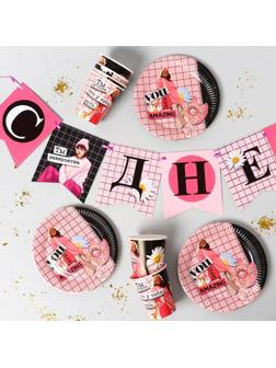 Набор бумажной посуды «Ты лучшая», 6 тарелок, 6 стаканов, 1 гирлянда