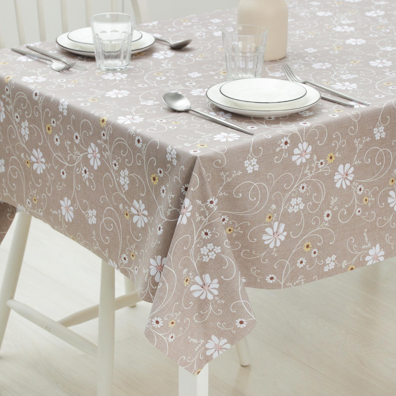 Клеёнка столовая на тканевой основе «Ромашковое поле», ширина 137 см, рулон 20 метров, цвет коричневый