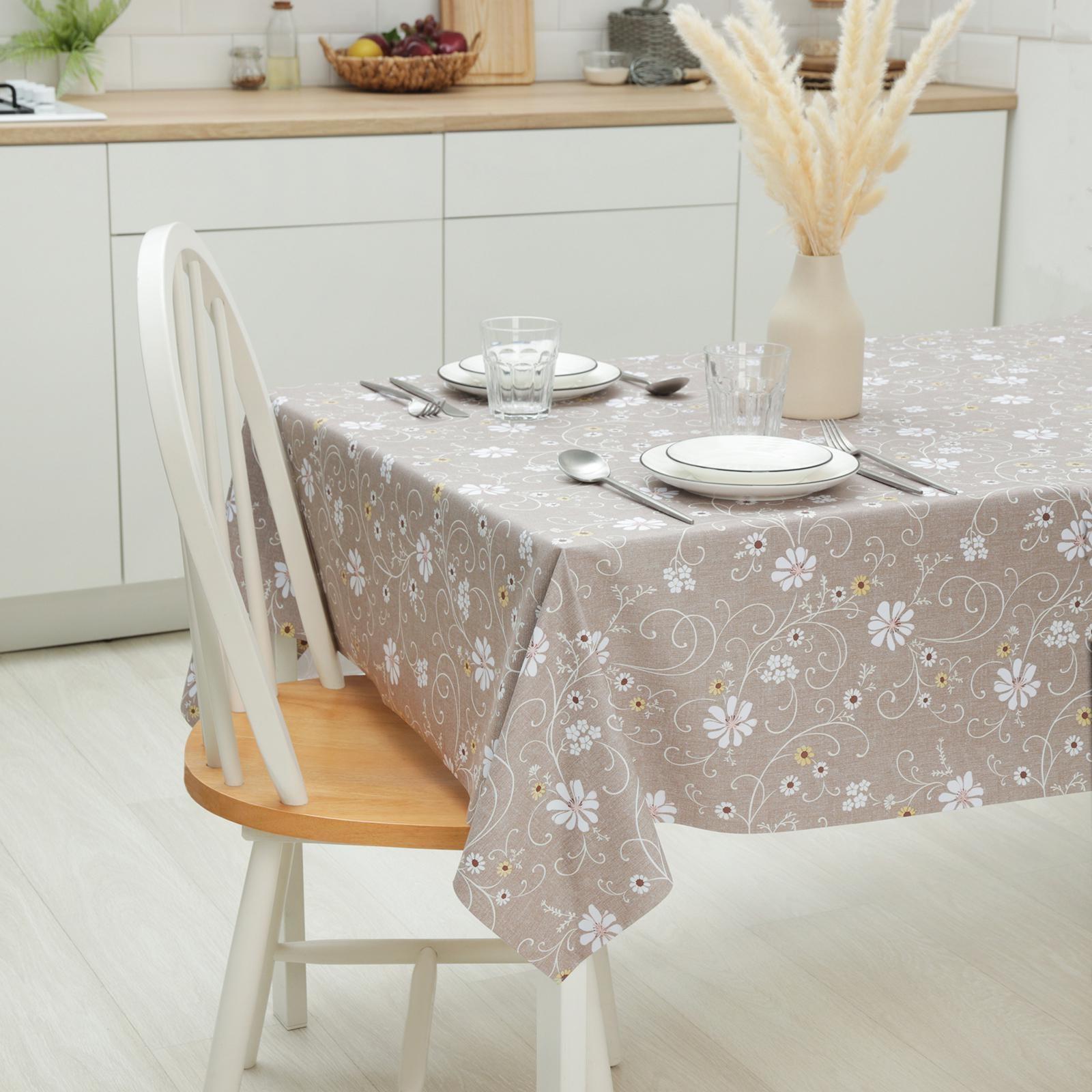 Клеёнка столовая на тканевой основе «Ромашковое поле», ширина 137 см, рулон 20 метров, цвет коричневый