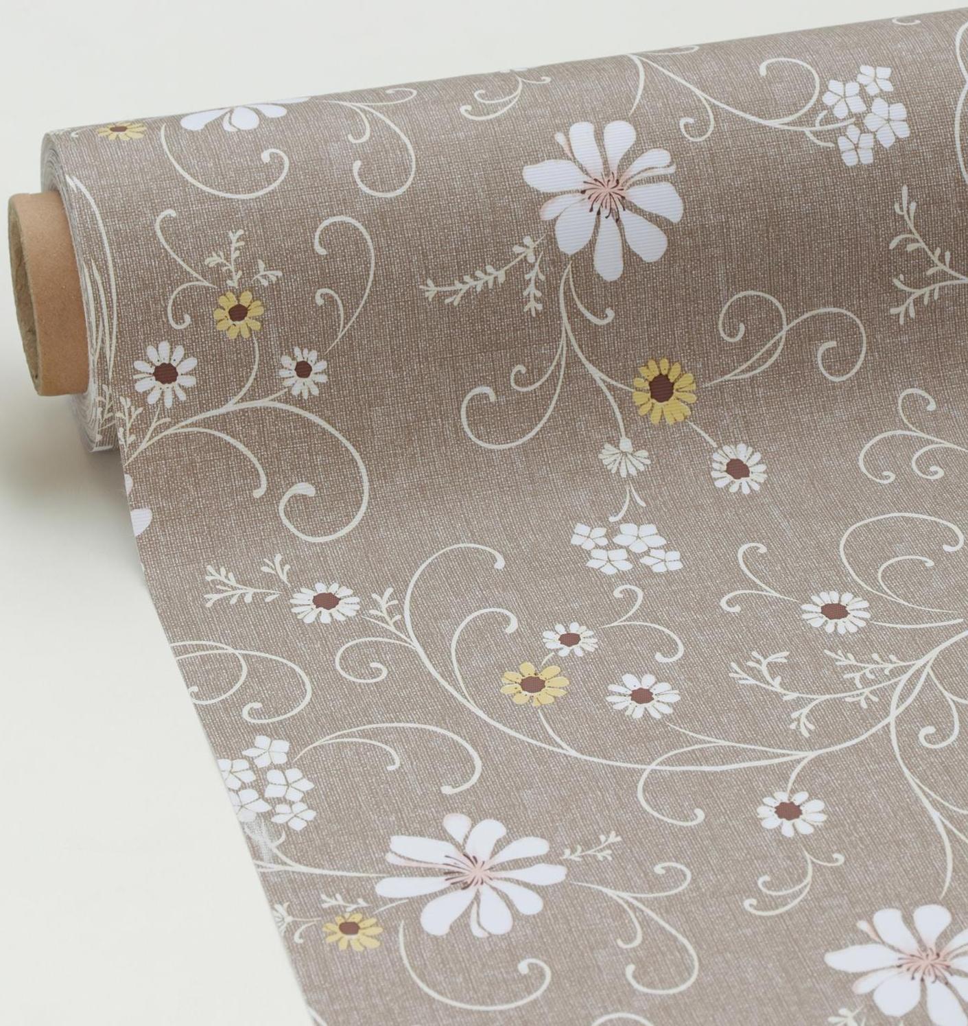 Клеёнка столовая на тканевой основе «Ромашковое поле», ширина 137 см, рулон 20 метров, цвет коричневый