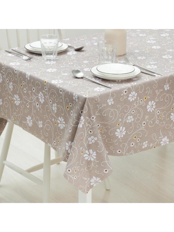 Клеёнка столовая на тканевой основе «Ромашковое поле», ширина 137 см, рулон 20 метров, цвет коричневый