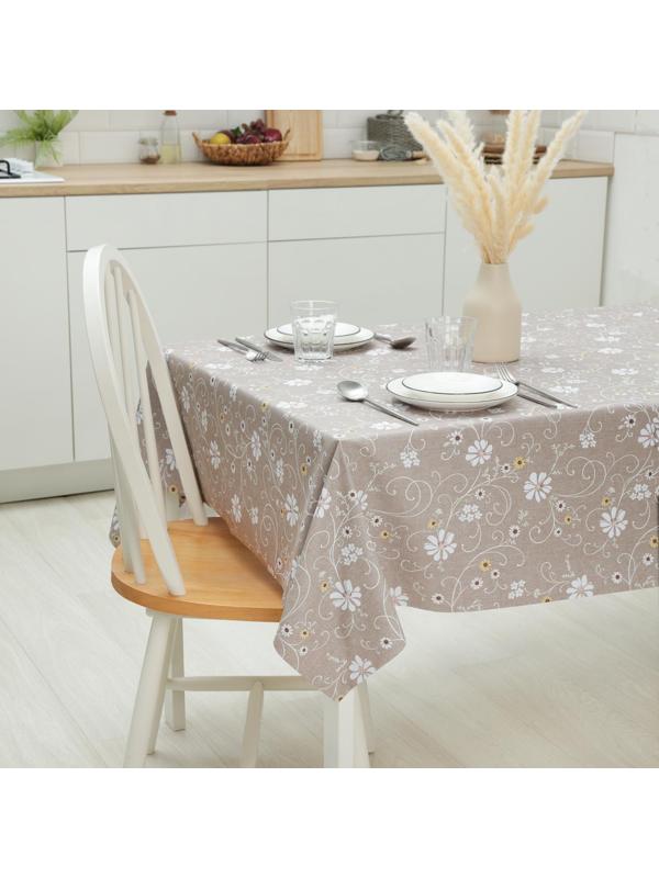 Клеёнка столовая на тканевой основе «Ромашковое поле», ширина 137 см, рулон 20 метров, цвет коричневый