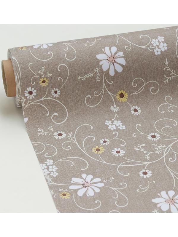 Клеёнка столовая на тканевой основе «Ромашковое поле», ширина 137 см, рулон 20 метров, цвет коричневый