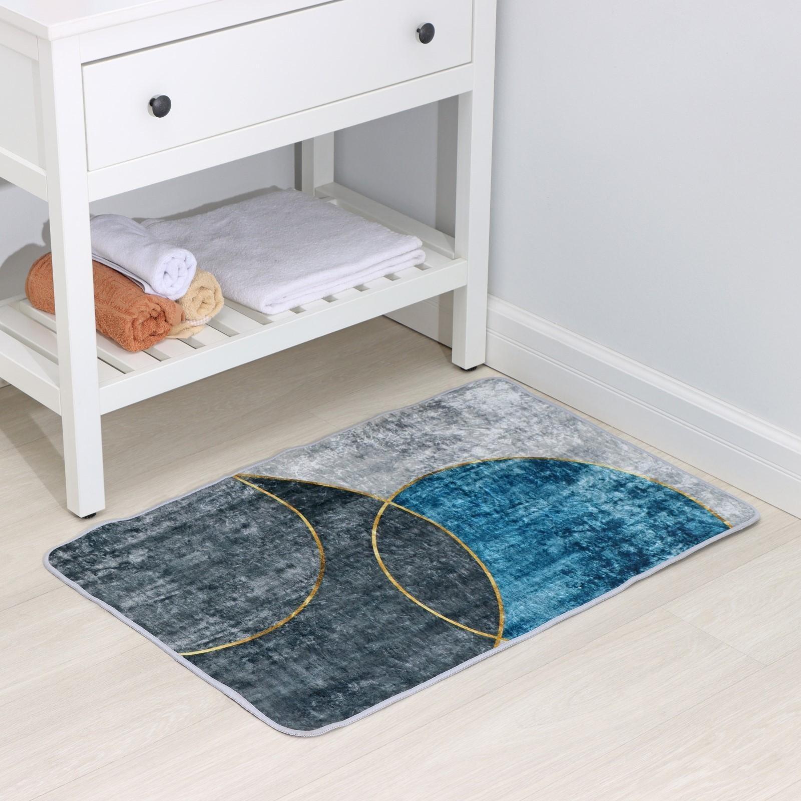 Коврик для ванной Доляна «Мэни», 60×90 см, цвет сине-серый