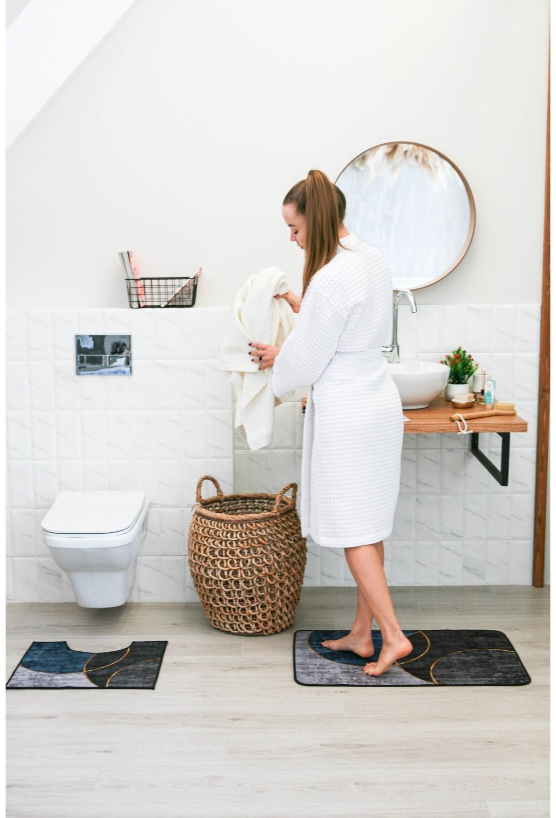 Коврик для ванной Доляна «Мэни», 60×90 см, цвет сине-серый