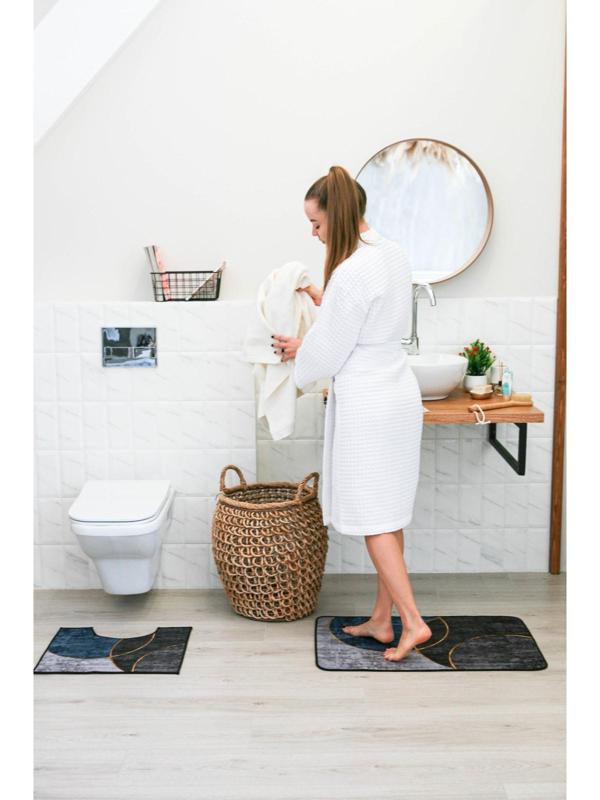 Коврик для ванной Доляна «Мэни», 60×90 см, цвет сине-серый