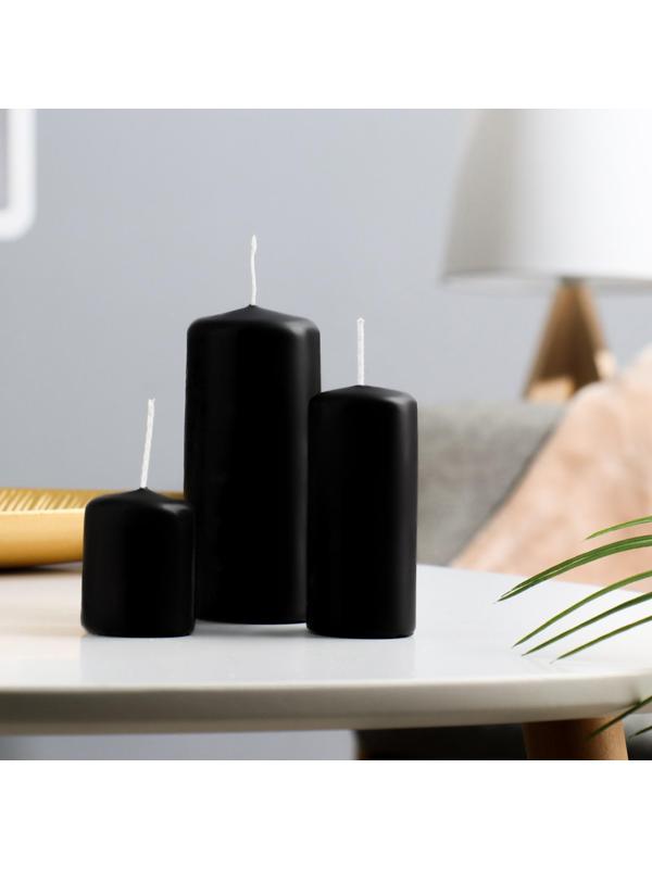 Набор свечей - цилиндров, набор 3 шт, чёрная (4х5 см, 4х9 см, 5х11,5 см)