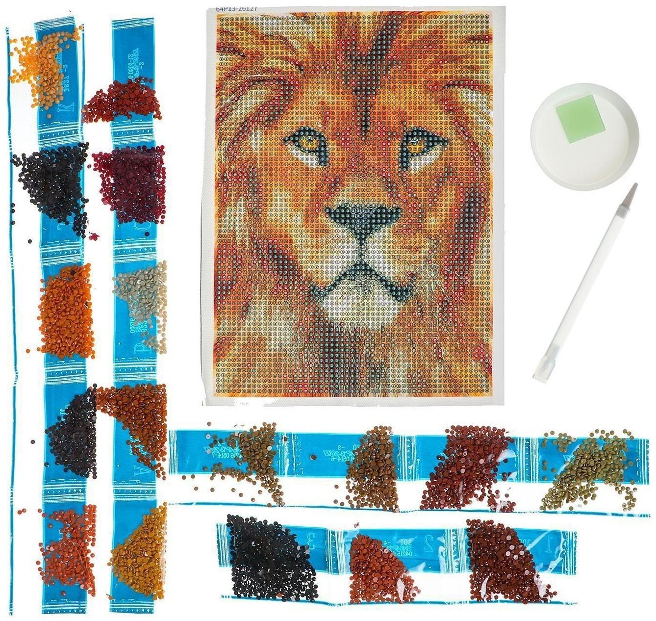 Алмазная вышивка с полным заполнением «Лев» 15х21 см, на холсте