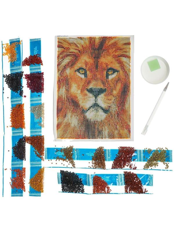 Алмазная вышивка с полным заполнением «Лев» 15х21 см, на холсте