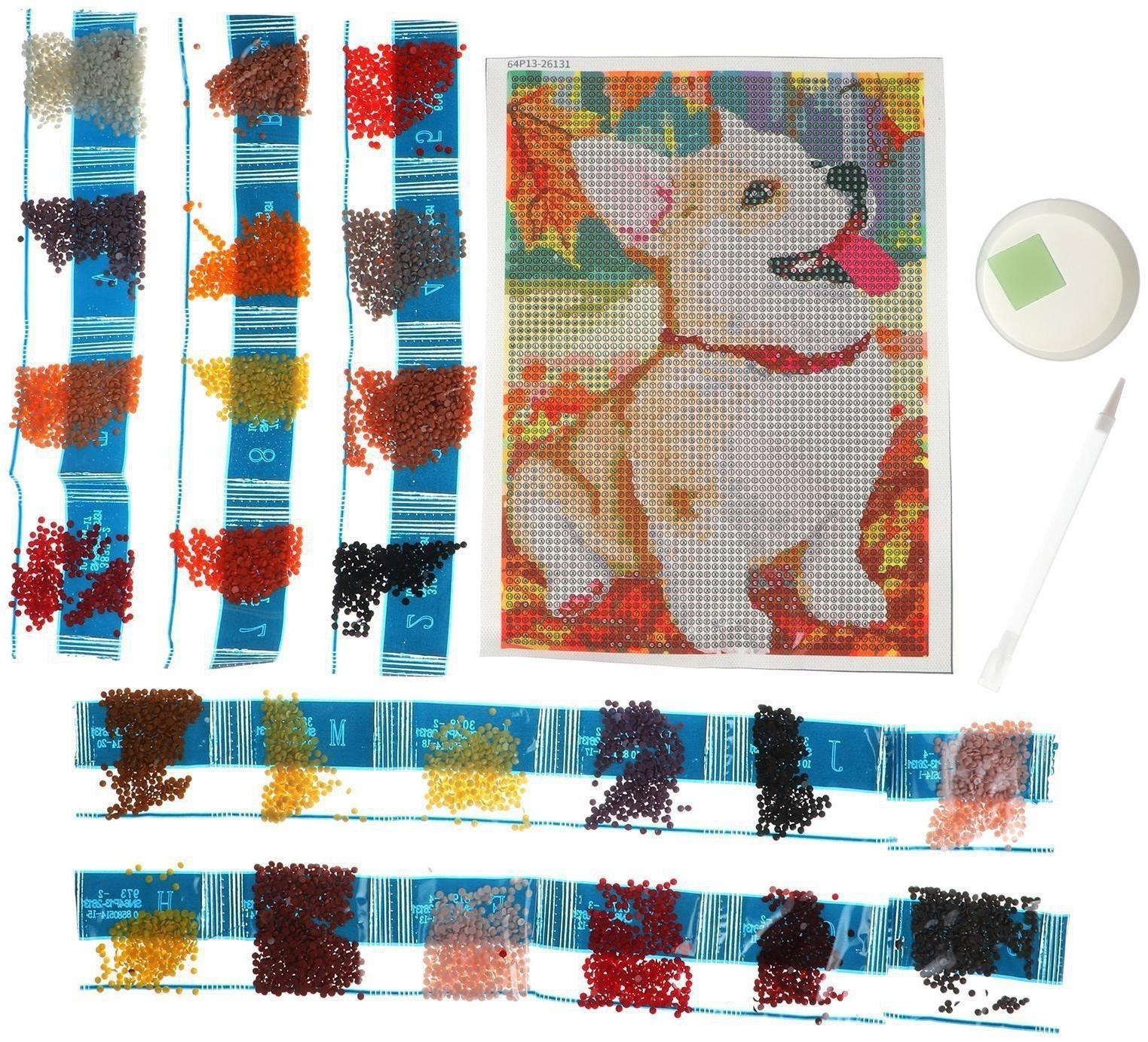 Алмазная вышивка с полным заполнением «Щенок и осень» 15х21 см, на холсте