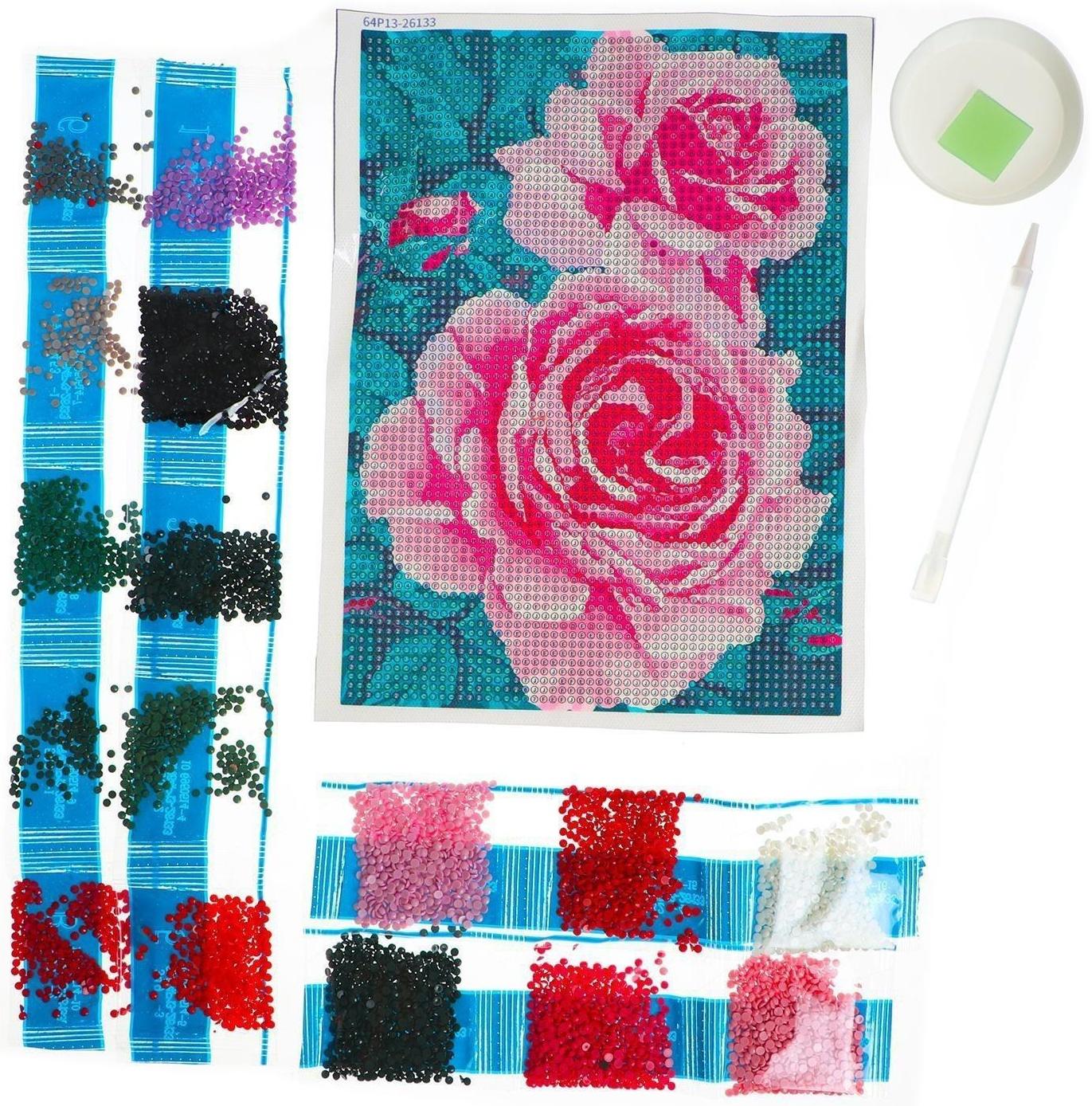 Алмазная мозаика с полным заполнением «Розы на кусте» 15х21 см, на холсте