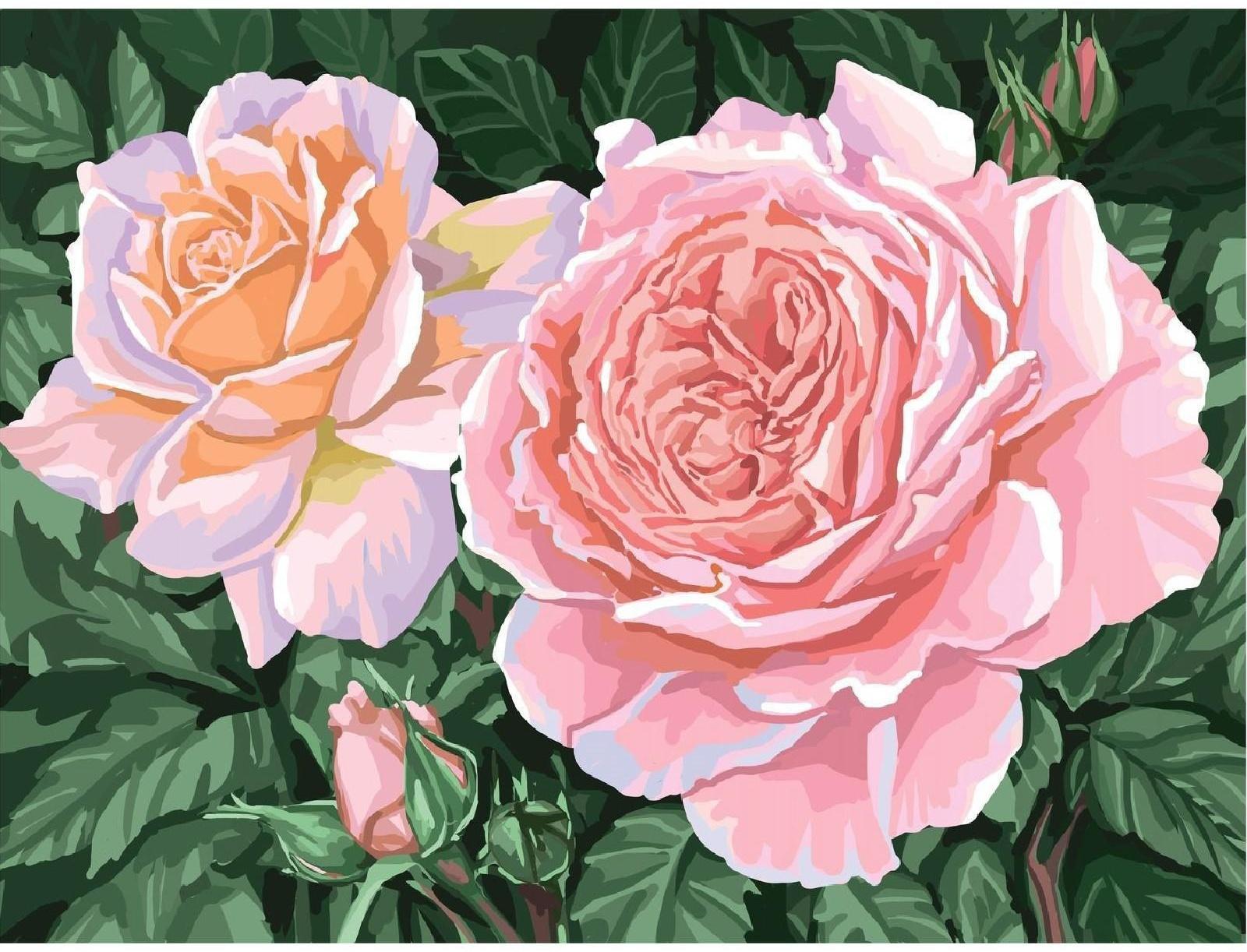 Алмазная мозаика с полным заполнением «Розы на кусте» 15х21 см, на холсте