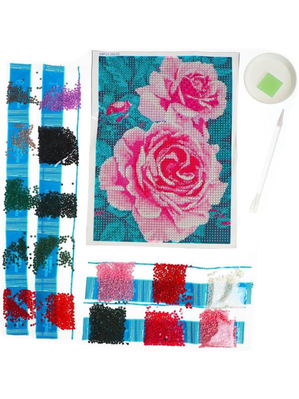 Алмазная мозаика с полным заполнением «Розы на кусте» 15х21 см, на холсте