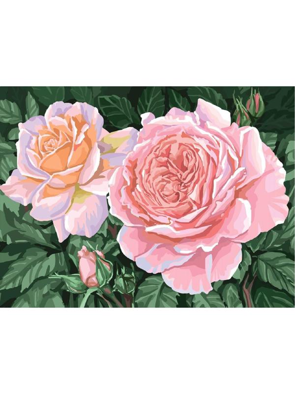 Алмазная мозаика с полным заполнением «Розы на кусте» 15х21 см, на холсте