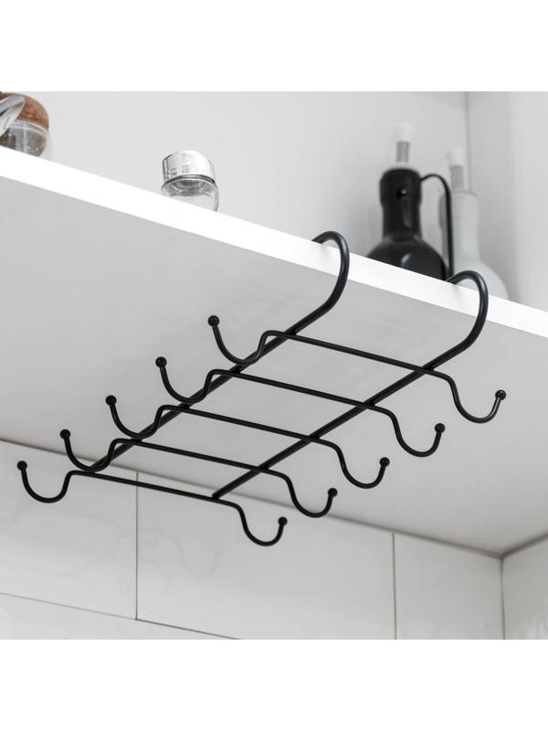 Держатель для кружек подвесной на 10 предметов Доляна, 17,5×16×6,5 см, цвет чёрный