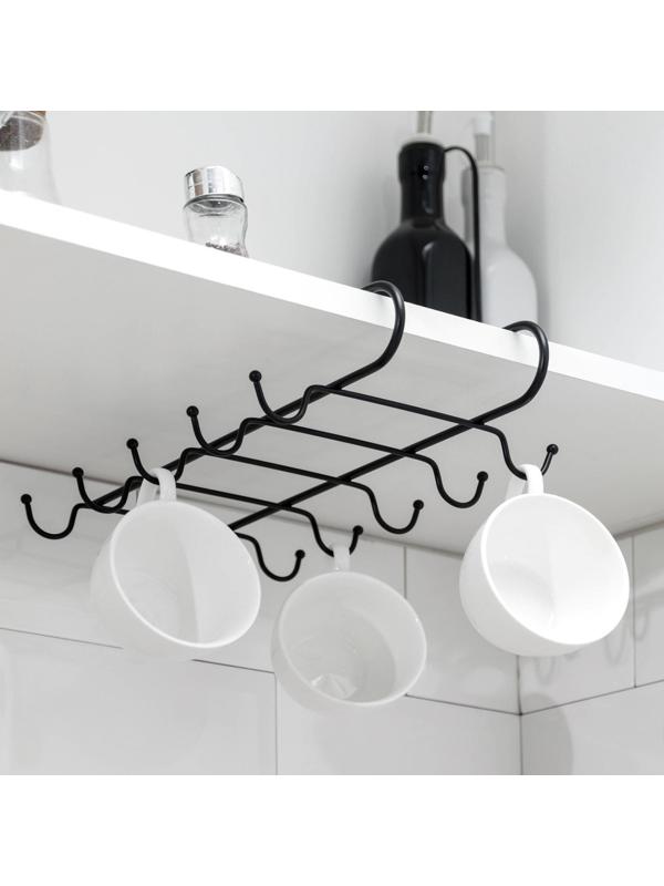 Держатель для кружек подвесной на 10 предметов Доляна, 17,5×16×6,5 см, цвет чёрный