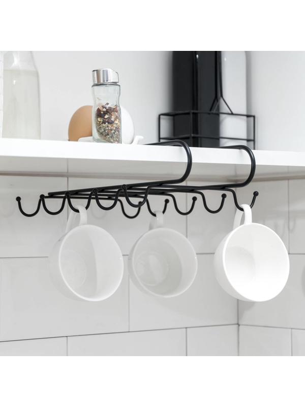 Держатель для кружек подвесной на 10 предметов Доляна, 17,5×16×6,5 см, цвет чёрный