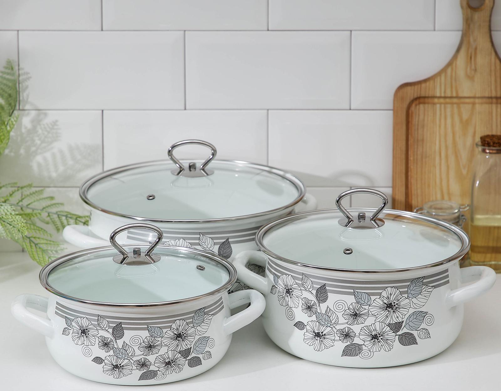 Набор кастрюль «Серебро-1 Экстра», 3 предмета: 2 л, 3 л, 4 л, крышки, индукция, цвет белый