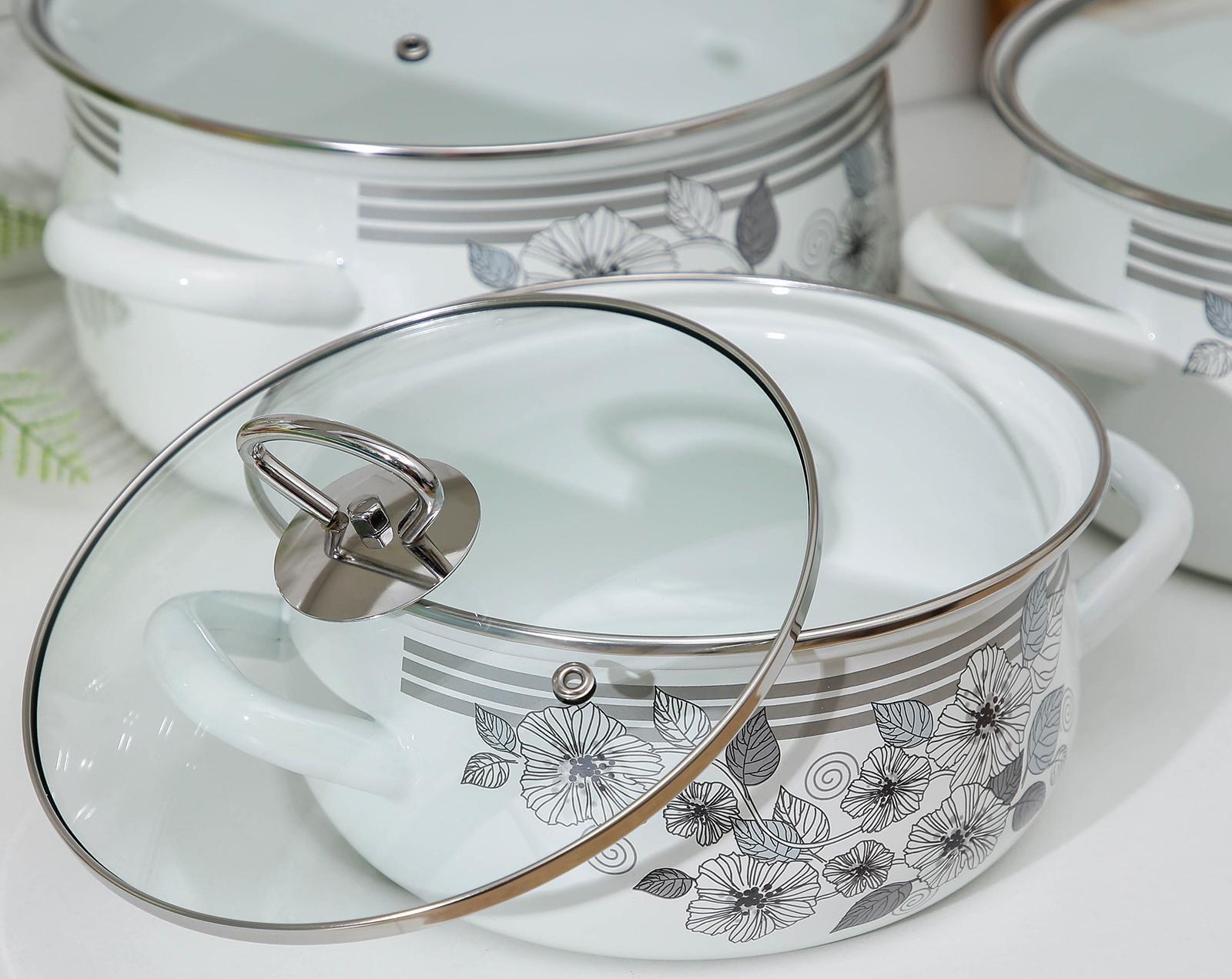 Набор кастрюль «Серебро-1 Экстра», 3 предмета: 2 л, 3 л, 4 л, крышки, индукция, цвет белый