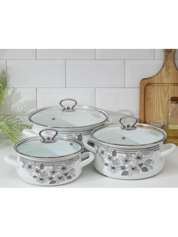 Набор кастрюль «Серебро-1 Экстра», 3 предмета: 2 л, 3 л, 4 л, крышки, индукция, цвет белый