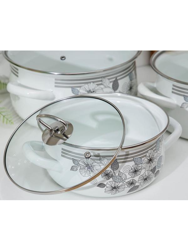 Набор кастрюль «Серебро-1 Экстра», 3 предмета: 2 л, 3 л, 4 л, крышки, индукция, цвет белый