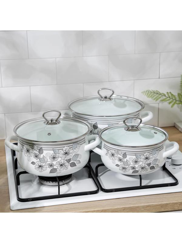 Набор кастрюль «Серебро-1 Экстра», 3 предмета: 2 л, 3 л, 4 л, крышки, индукция, цвет белый