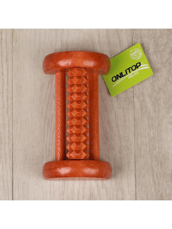 Массажёр для ног «Барабан», 1 ролик с шипами, деревянный, 15,4 × 8,6 × 5,5 см