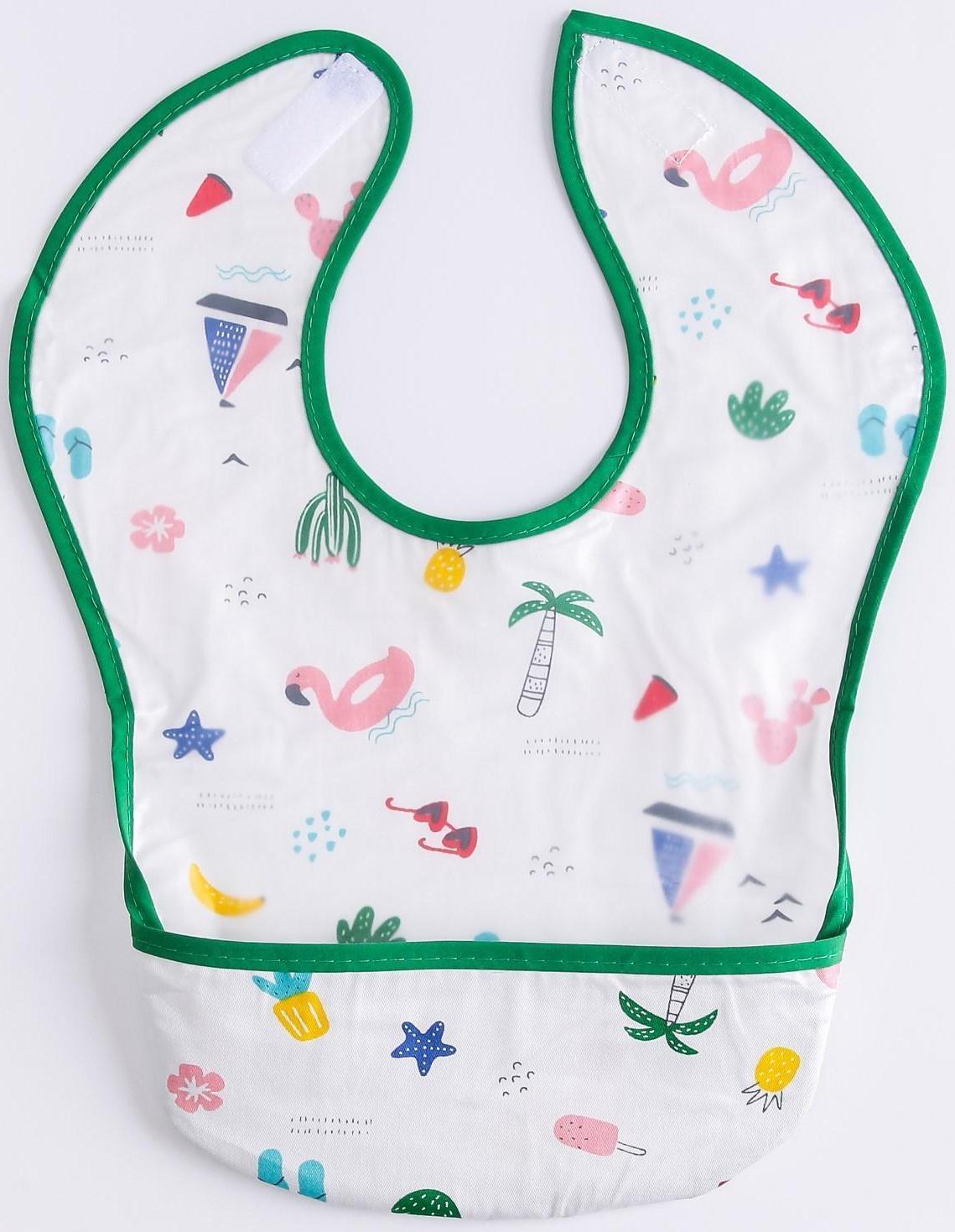 Нагрудник для кормления «Тропики» непромокаемый на липучке, с карманом, р-р. 37х23х10