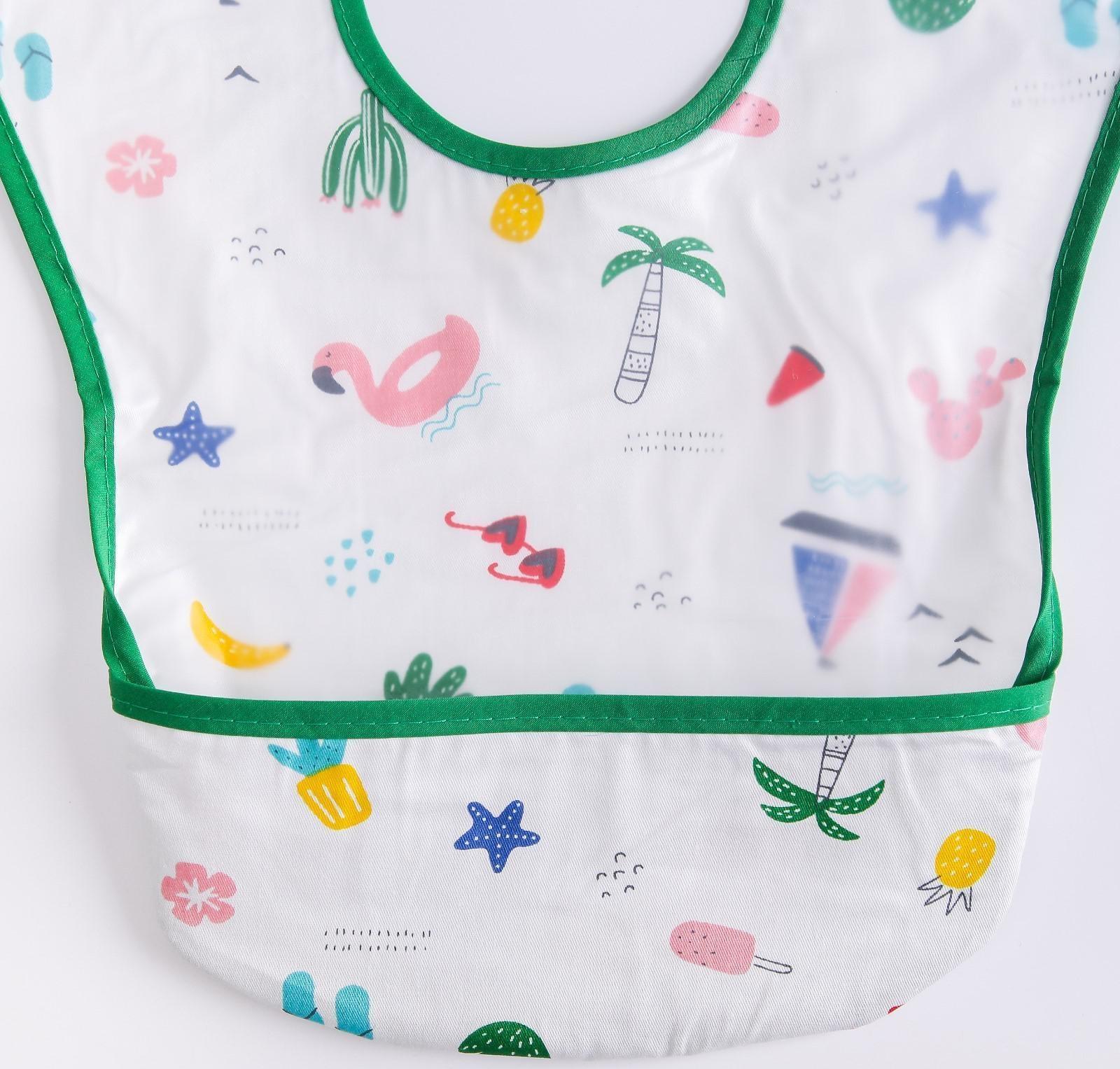 Нагрудник для кормления «Тропики» непромокаемый на липучке, с карманом, р-р. 37х23х10