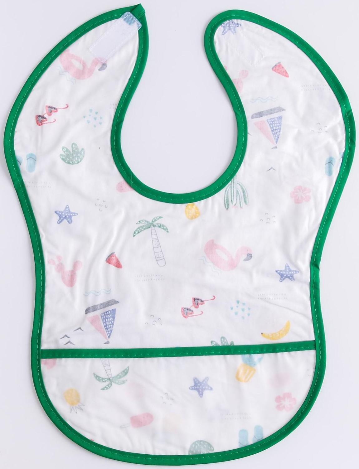 Нагрудник для кормления «Тропики» непромокаемый на липучке, с карманом, р-р. 37х23х10