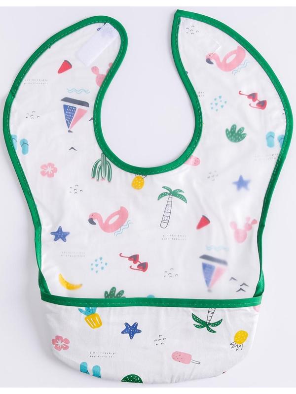 Нагрудник для кормления «Тропики» непромокаемый на липучке, с карманом, р-р. 37х23х10