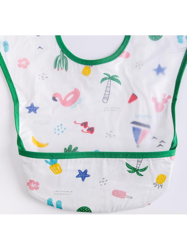 Нагрудник для кормления «Тропики» непромокаемый на липучке, с карманом, р-р. 37х23х10