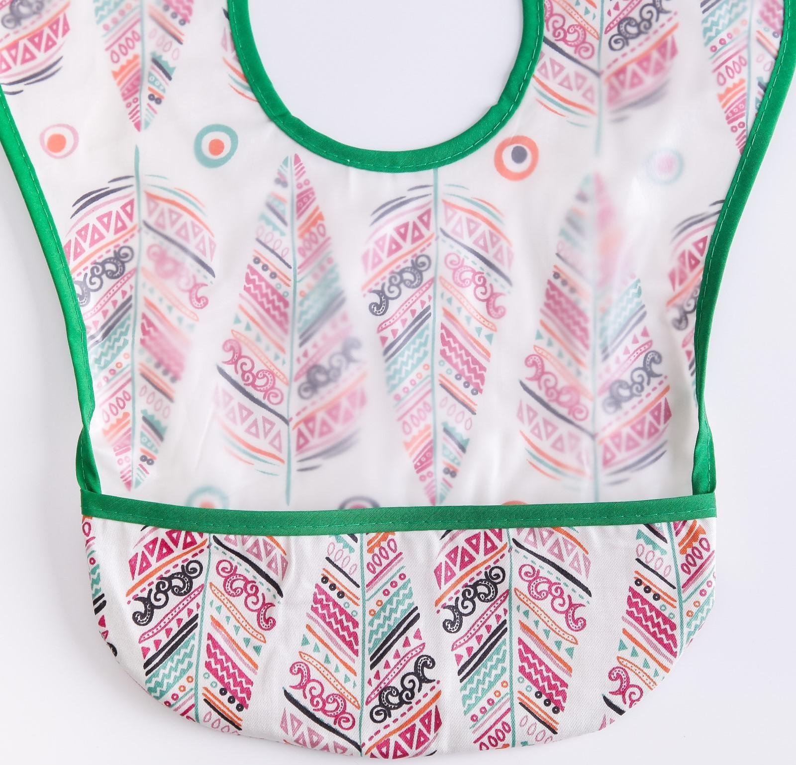 Нагрудник для кормления «Перья» непромокаемый на липучке, с карманом, р-р. 37х23х10