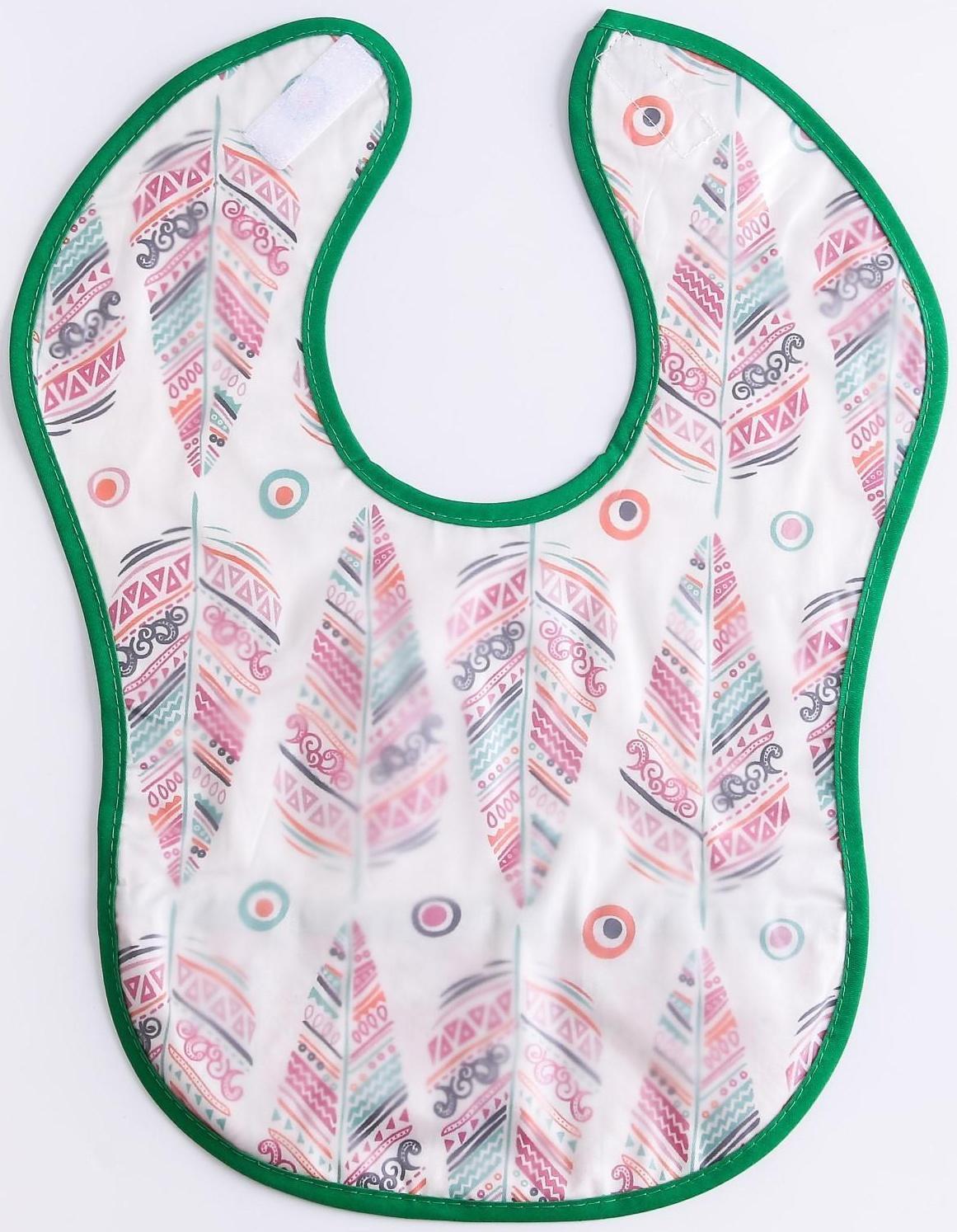 Нагрудник для кормления «Перья» непромокаемый на липучке, с карманом, р-р. 37х23х10