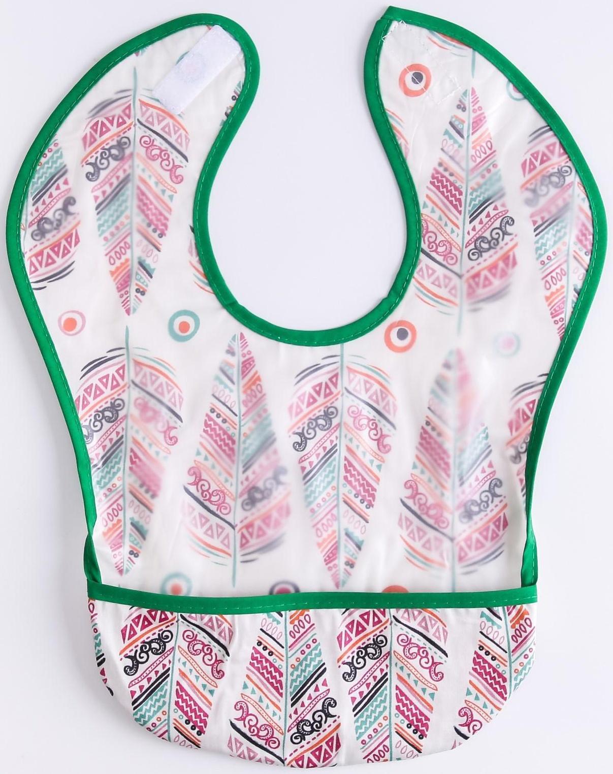 Нагрудник для кормления «Перья» непромокаемый на липучке, с карманом, р-р. 37х23х10