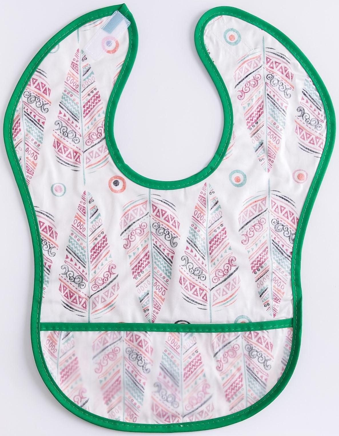 Нагрудник для кормления «Перья» непромокаемый на липучке, с карманом, р-р. 37х23х10