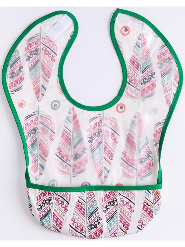 Нагрудник для кормления «Перья» непромокаемый на липучке, с карманом, р-р. 37х23х10