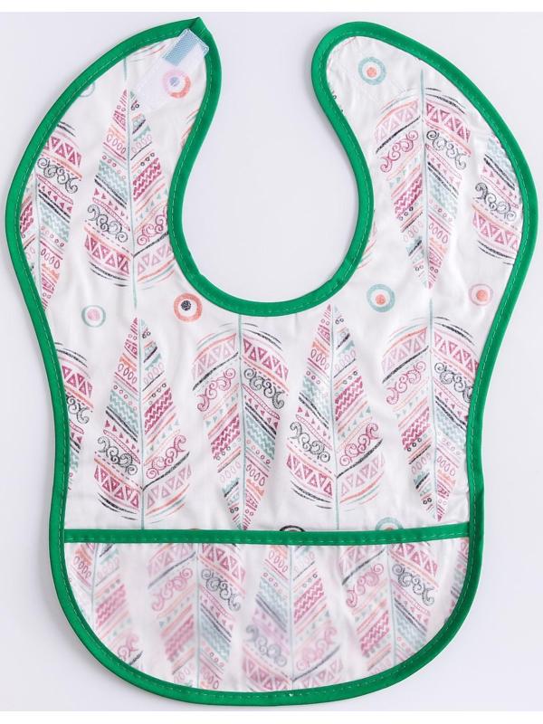 Нагрудник для кормления «Перья» непромокаемый на липучке, с карманом, р-р. 37х23х10