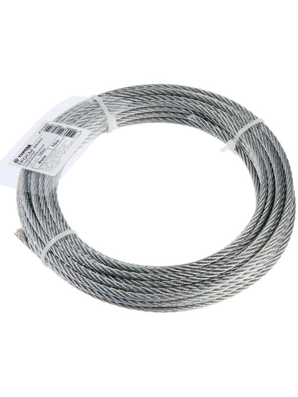 Трос стальной ТУНДРА krep DIN3055 4 мм, цинк, 10 м