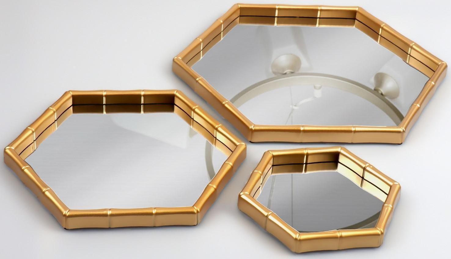 Набор настенных зеркал «Бамбук», зеркальная поверхность 22,7 × 20/15 × 13,2 см, цвет золотистый
