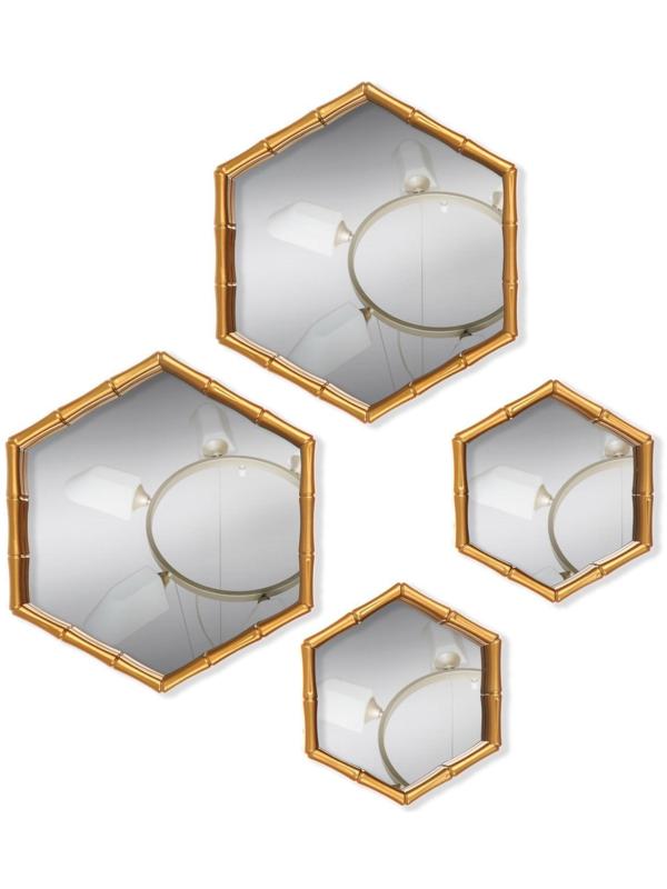 Набор настенных зеркал «Бамбук», зеркальная поверхность 22,7 × 20/15 × 13,2 см, цвет золотистый