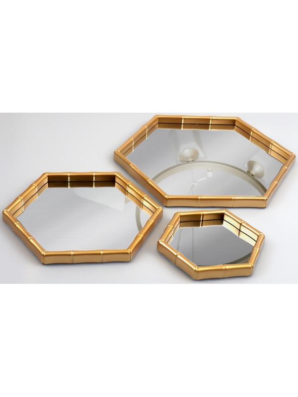 Набор настенных зеркал «Бамбук», зеркальная поверхность 22,7 × 20/15 × 13,2 см, цвет золотистый