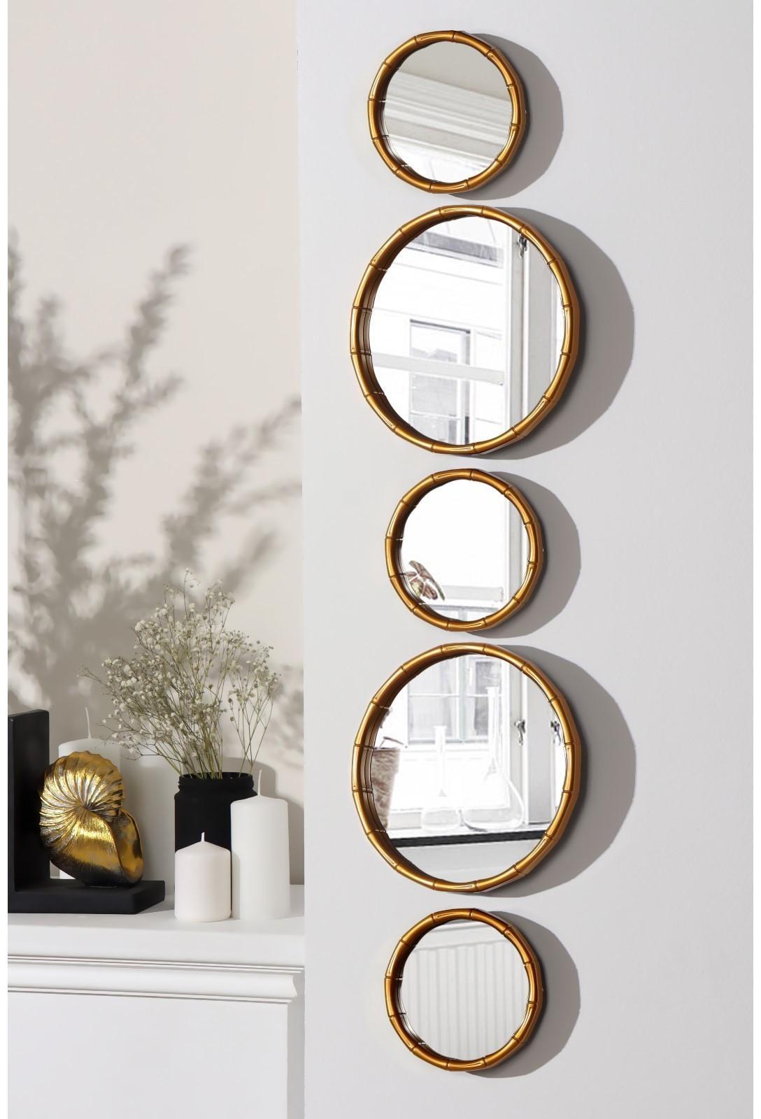 Набор настенных зеркал «Бамбук», d зеркальной поверхности 20,5/13 см, цвет золотистый