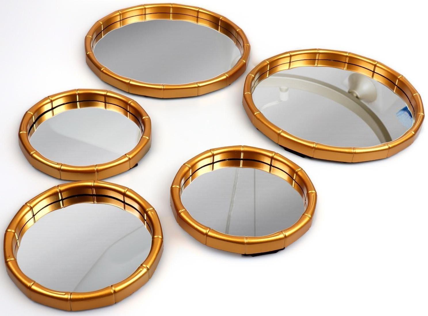 Набор настенных зеркал «Бамбук», d зеркальной поверхности 20,5/13 см, цвет золотистый
