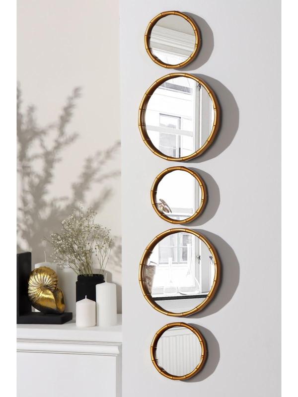 Набор настенных зеркал «Бамбук», d зеркальной поверхности 20,5/13 см, цвет золотистый